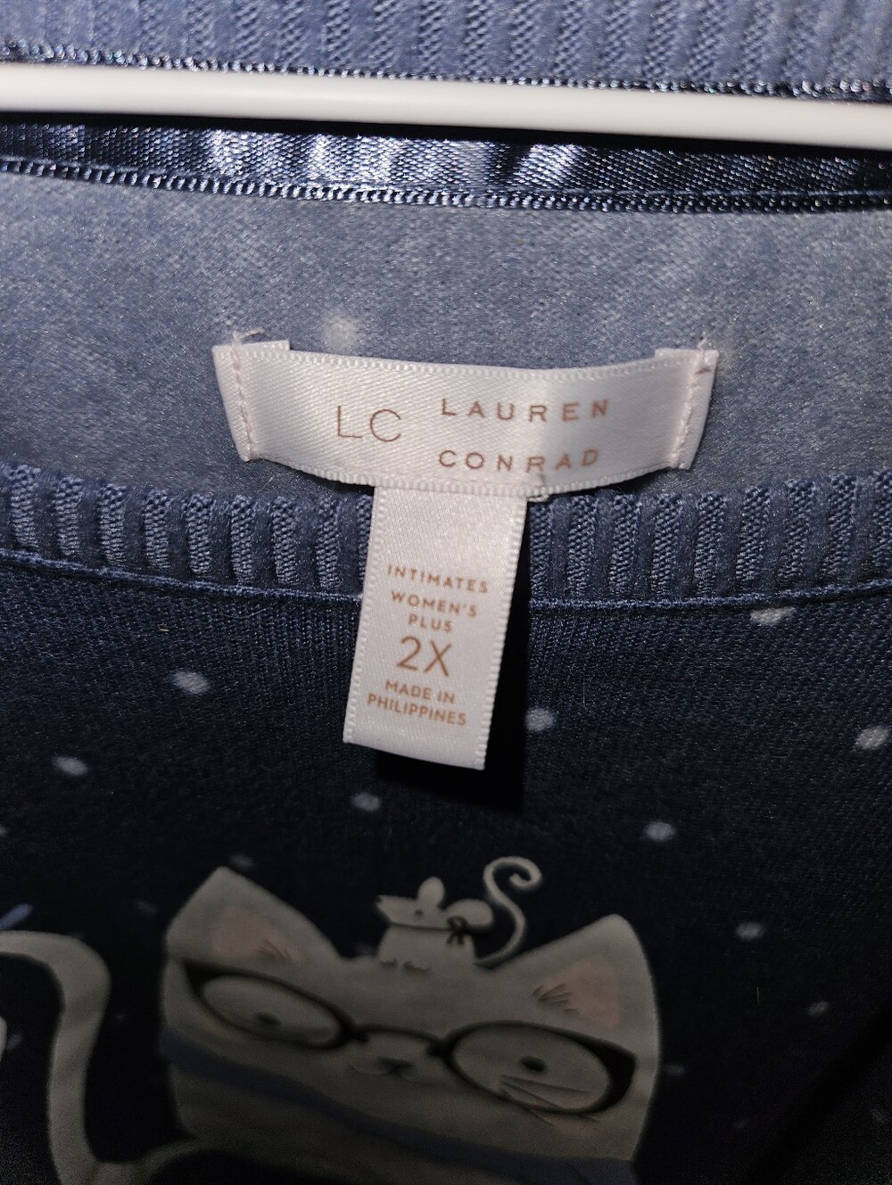 LC Lauren Conrad Cozy Blue Polka Dot Cat Sleep Lounge Set 2X - Picture 2 of 5